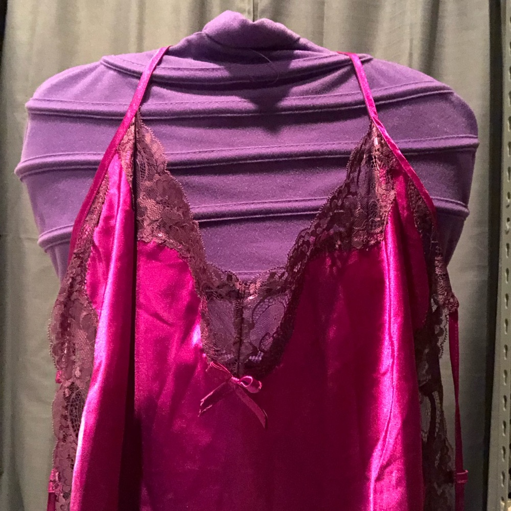 Intimate Attitudes - Lace Trim Side-Tie Chemise - Grape